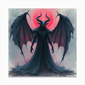 Demon With Dark Aura In A Watercolor Realm, Eerie And Colorful 1 Canvas Print