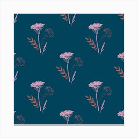 Pink Yarrow On Navy Canvas Print