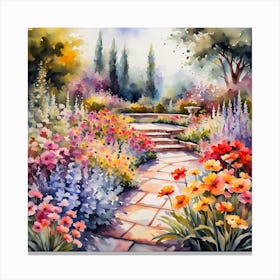 Watercolor Garden Path Canvas Print