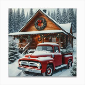 Red Truck In The Snow Canvas Print