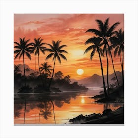 Sunset Palm Trees 6 Canvas Print