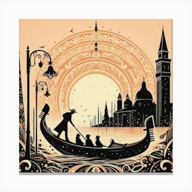 Boho art Silhouette of Gondola and Gondolier 3 Canvas Print