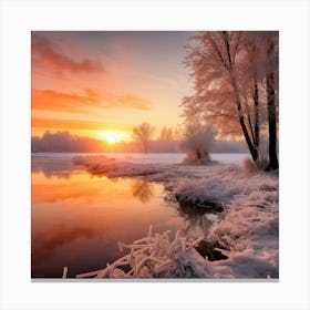 Sunrise Over A Frozen Lake Canvas Print