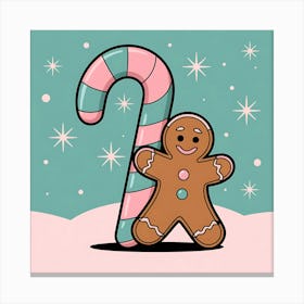 Gingerbread Man With Candy Cane Canvas Print