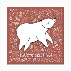 Christmas Bear Brown Square Illustrated Canvas Print