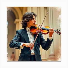 Watercolor Portrait Of A Talented Italian Violinist Performing In A Grand Hall Canvas Print