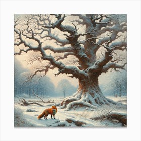 Fox In The Snow Art Print Canvas Print