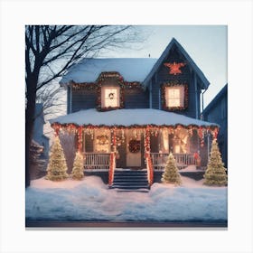 Christmas Decorated Home Outside Haze Ultra Detailed Film Photography Light Leaks Larry Bud Mel (25) Canvas Print