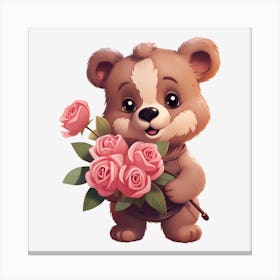 Teddy Bear With Roses 1 Canvas Print