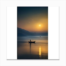 Sunset In A Boat Canvas Print