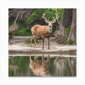 Deer Standing In Water Canvas Print