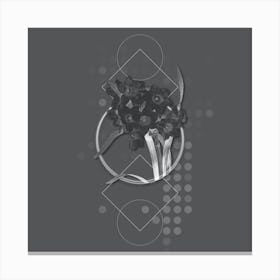 Vintage Bunch Flowered Daffodil Botanical with Line Motif and Dot Pattern in Ghost Gray n.0369 Canvas Print