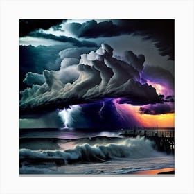 Lightning Over The Ocean 1 Canvas Print