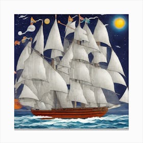 Tall Ship At Night Canvas Print