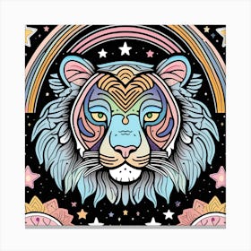 Tiger With Rainbows And Stars Canvas Print