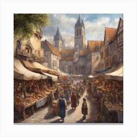 187038 Medieval Market Square With Vendors Selling Goods, Xl 1024 V1 0 Canvas Print