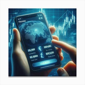 Person Using A Smartphone To Trade Stocks Canvas Print