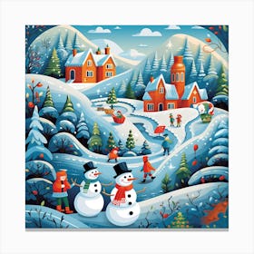 Snowman Village 3 Canvas Print