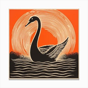Retro Bird Lithograph Swan 3 Canvas Print