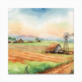 Watercolor Farm Illustration Canvas Print