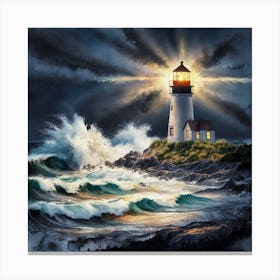 Lighthouse At Night 1 Canvas Print