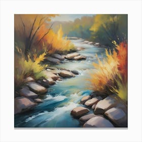 An abstract painting of a river, with bold brushstrokes and a mix of warm and cool tones, evoking a sense of movement and tranquility. Canvas Print