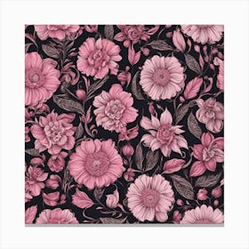 Pink Flowers On Black Background Canvas Print