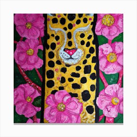 Leopard With Pink Flowers Canvas Print