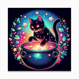 Black cat and magic stars in the pot Canvas Print