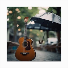 Acoustic Guitar Under Umbrella Canvas Print