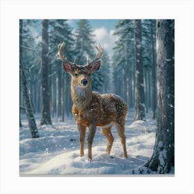 Deer In The Snow Canvas Print