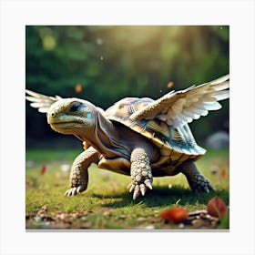 Tortoise Flapping His New Wings And Lifting Off The Ground Canvas Print