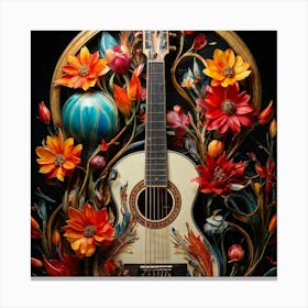 Guitar And Flowers Canvas Print