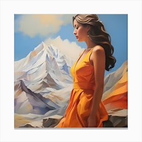 Woman In An Orange Dress Canvas Print