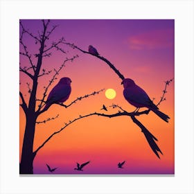 Silhouette Of Birds At Sunset Canvas Print
