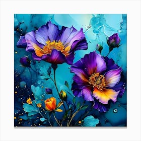 Flowers On A Blue Background Canvas Print