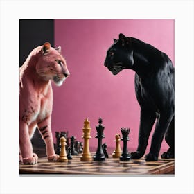 Pink and black panther play chess Canvas Print