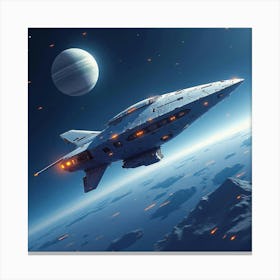 Watercolor Futuristic Space Station With Glowing Lights Orbiting A Planet 1 Canvas Print