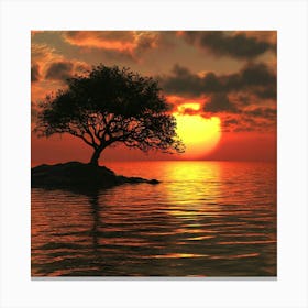 Sunset With Tree Canvas Print