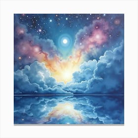 Watercolor Painting Of A Tranquil Cosmic Expanse 1 Canvas Print