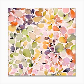 Leaffy Eucalyptus Coral Yellow Square Canvas Print