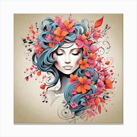 Woman With Flowers In Her Hair Canvas Print