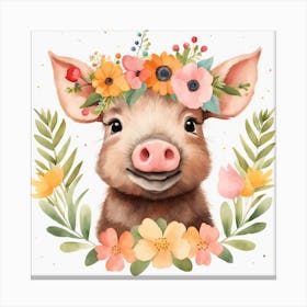Floral Baby Boar Nursery Illustration (1) Canvas Print
