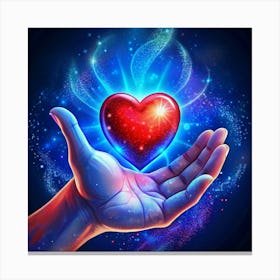 Hand Holding A Glowing Red Heart Canvas Print