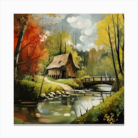 Autumn House By The River Canvas Print