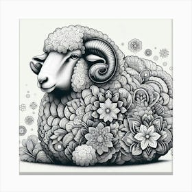 Sheep With Flowers Canvas Print
