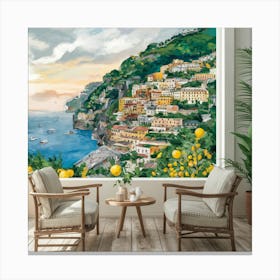 Amalfi View With Lemons Travel Painting Italy Art Print Canvas Print