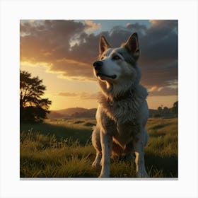 Photo Of Ultra Realistic Dog, Dramatic Light, Pale Sunrise, Cinematic Lighting, Battered, Low Angle Canvas Print