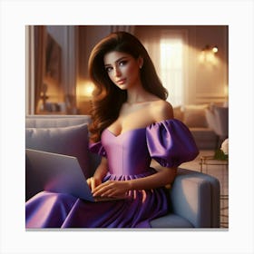 Beautiful Woman Using Laptop 23 Canvas Print