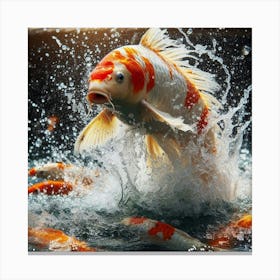 Koi Fish Jumping In Water Canvas Print